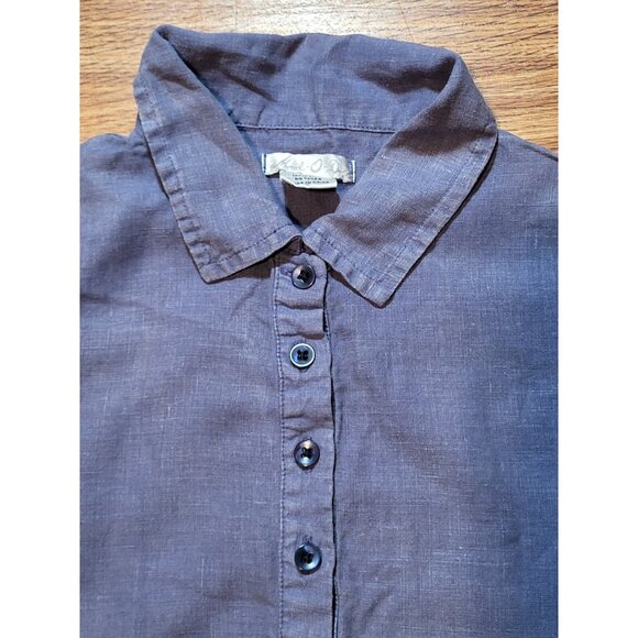 Mod-O-Doc Anthropologie 100% Linen Button Blouse Sleeveless Collared Blue Top - Picture 4 of 9